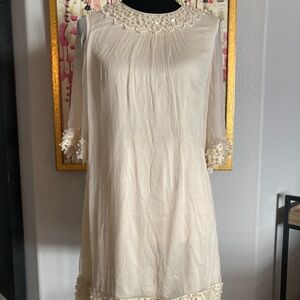 Burlysen Dress Cream 100% Silk  with Shells and Beading Size Large